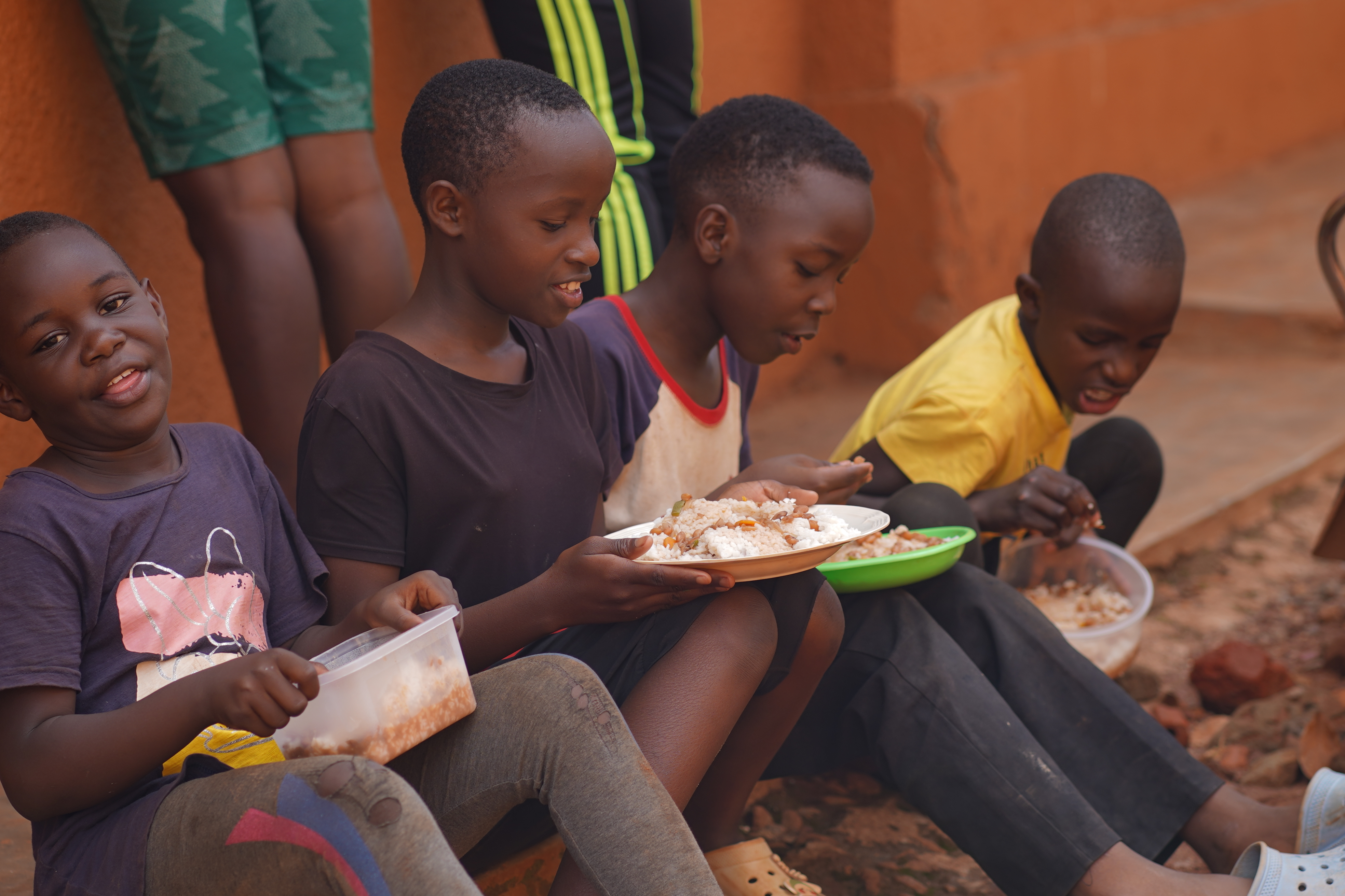 Children at camp meal
